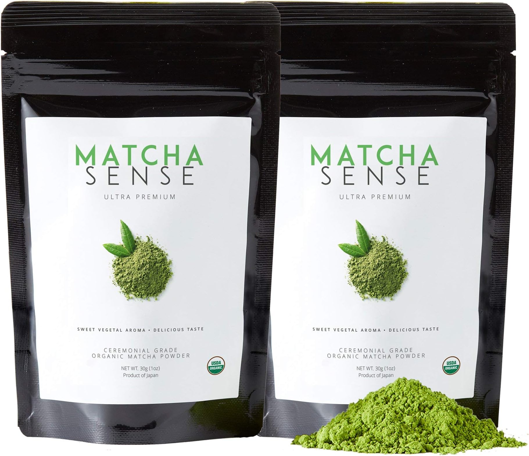 Matcha Sense - Organic Matcha Green Tea Powder Ceremonial Grade (2-Pack) - Energy, Japanese Origin, Pure & Unsweetened - Easy Resealable Pouch - 30g Starter Size
