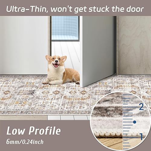 Miniatura 5 de Madane Alfombra bohemia de 2 x 8 pies, lavable, antideslizante, de pelo bajo, suave, para cocina, lavandería, vestíbulo, entrada, vestíbulo,