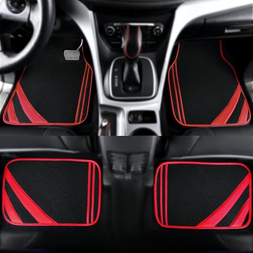 Miniatura 5 de CAR PASS Tapetes universales con borde de cuero rojo, línea de doble puntada y respaldo antideslizante, para mujeres y chicas lindas, sirven al 95 %