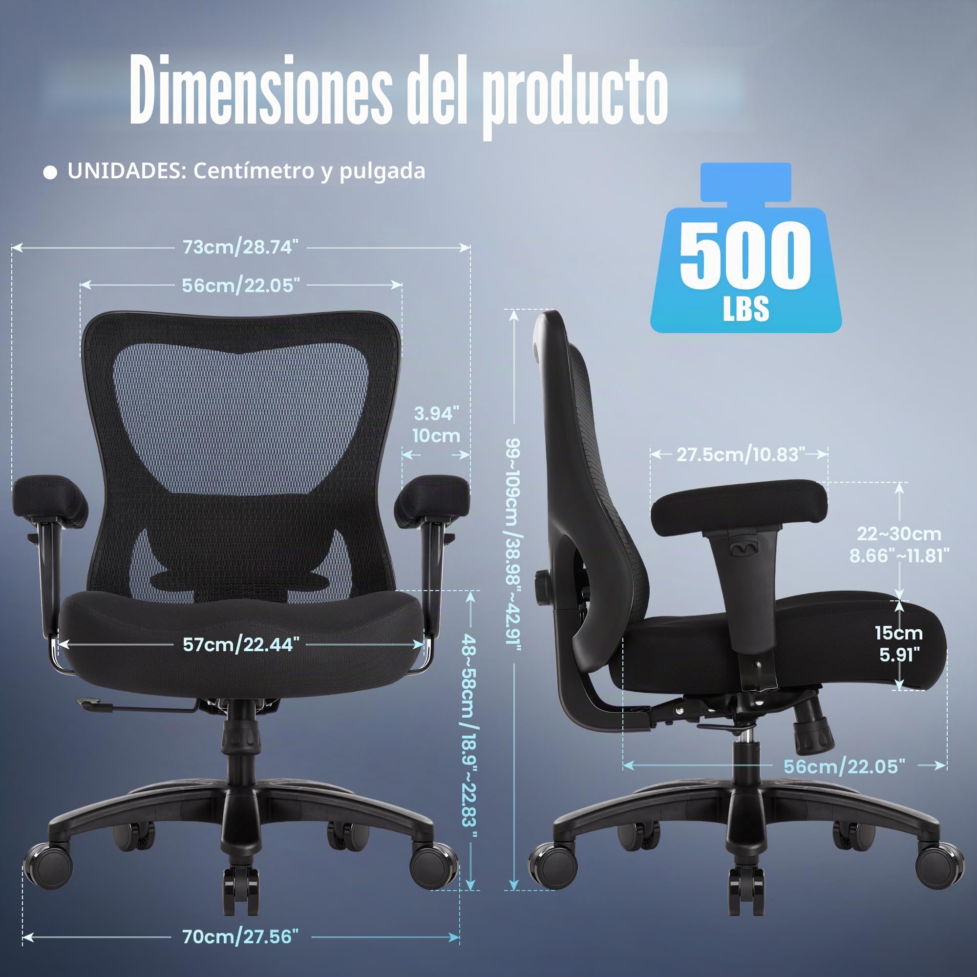 IWMH Silla de oficina ergonómica 200 kg, silla de escritorio de malla grande y alta | Silla de ordenador con soporte lumbar ajustable y cojín de muelles extra ancho, reposabrazos 4D para oficina en casa