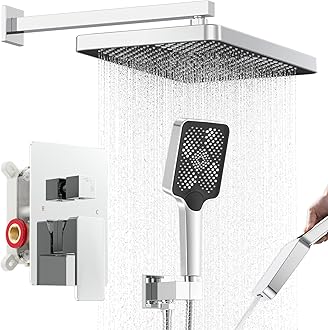 Iriber Chrome Shower System Wall Mount with Rainfall Shower Head and Handheld,Shower Faucet Set Mixer Trim Kit (Valve Included),Polished Chrome