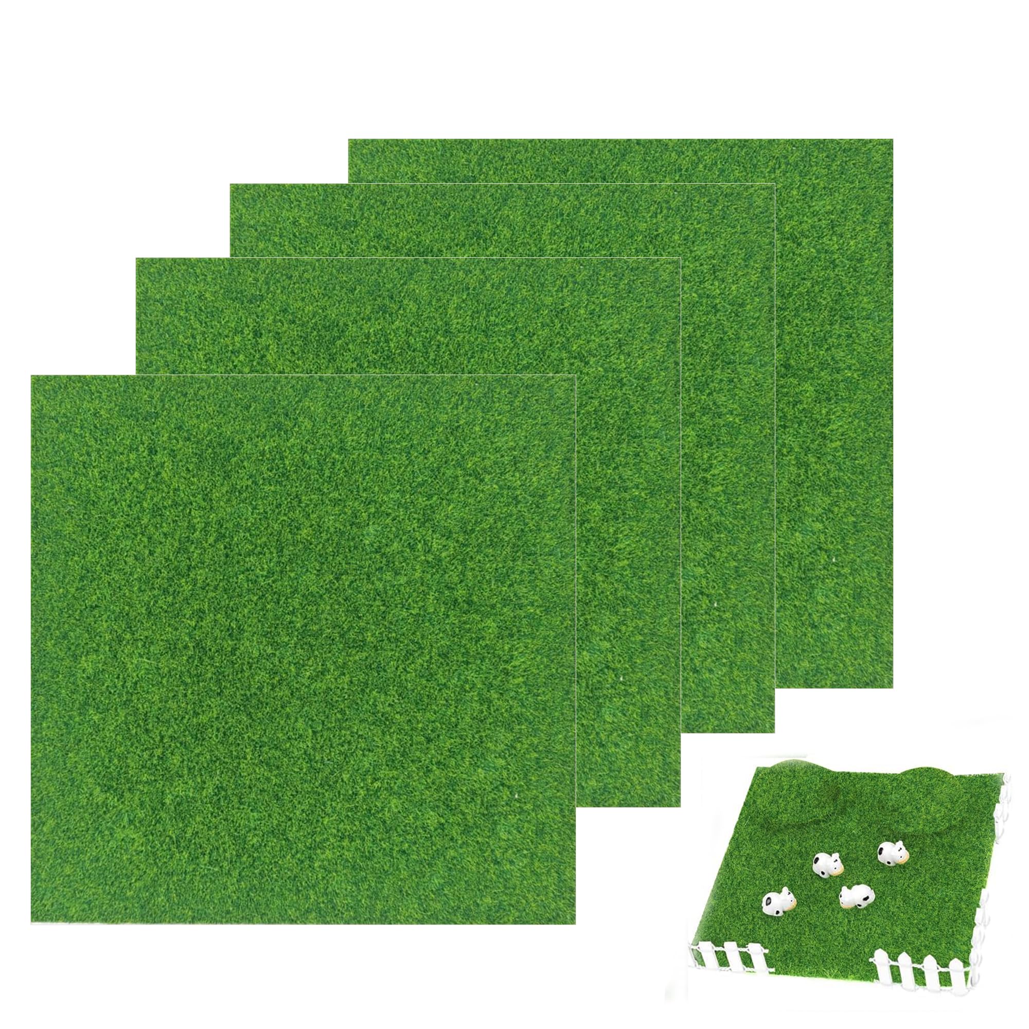 Tivleed Green 15X15cm Fresh Artificial Grass Mat, 4 Pcs Fake Grass Garden & Craft Astro Turf Squares, Durable Nylon Polyester Lawn For Dollhouse Miniature Model Landscaping Decoration