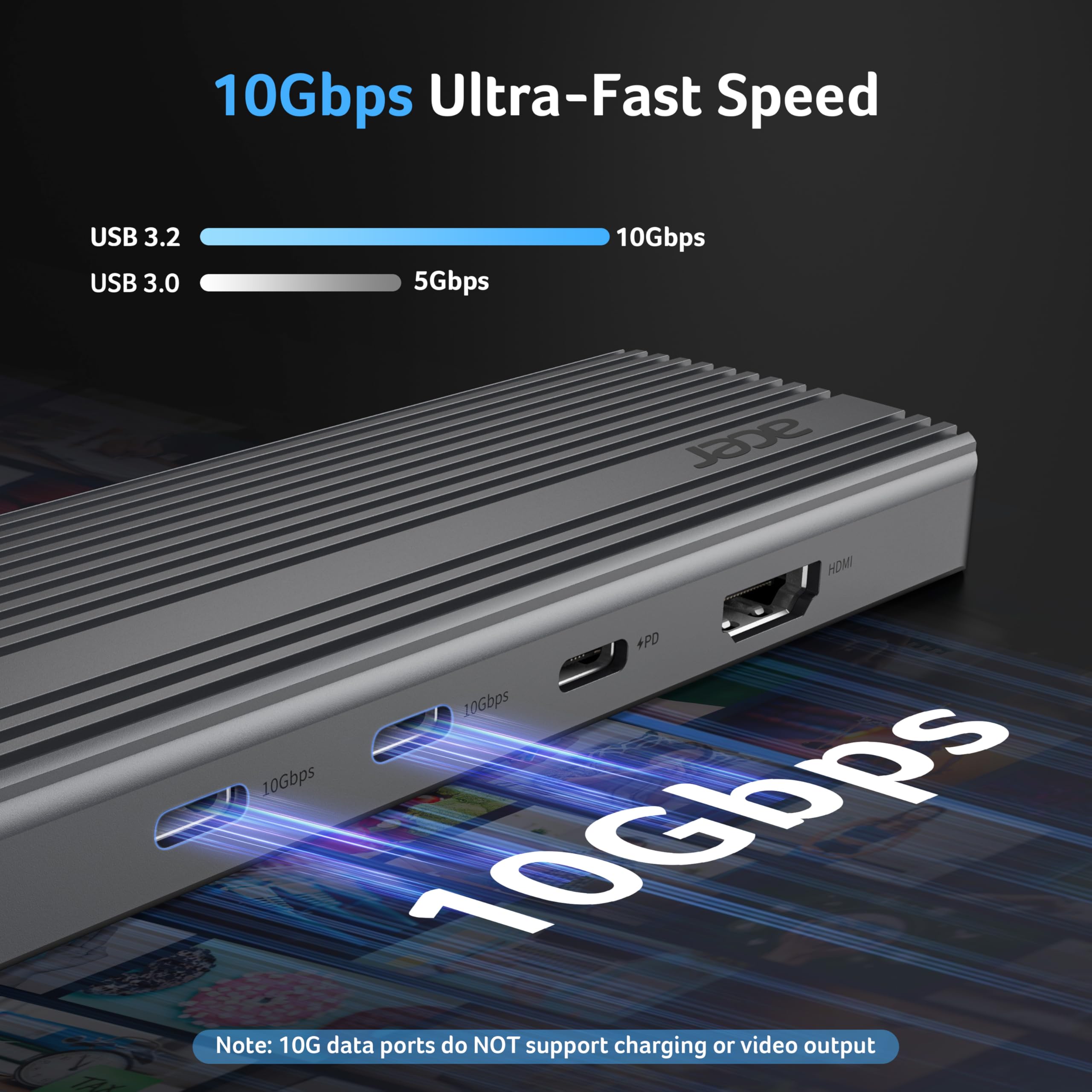 Acer Hub USB-C11 in 1 HDMI 4K@60 Hz, VGA 1080P, 2 porte USB-C 10 Gbps | Ethernet 1000 Mbps, 2 porte USB-A 5 Gbps, porta PD 100 W, scheda SD/TF, USB C Docking Station per PC e desktop
