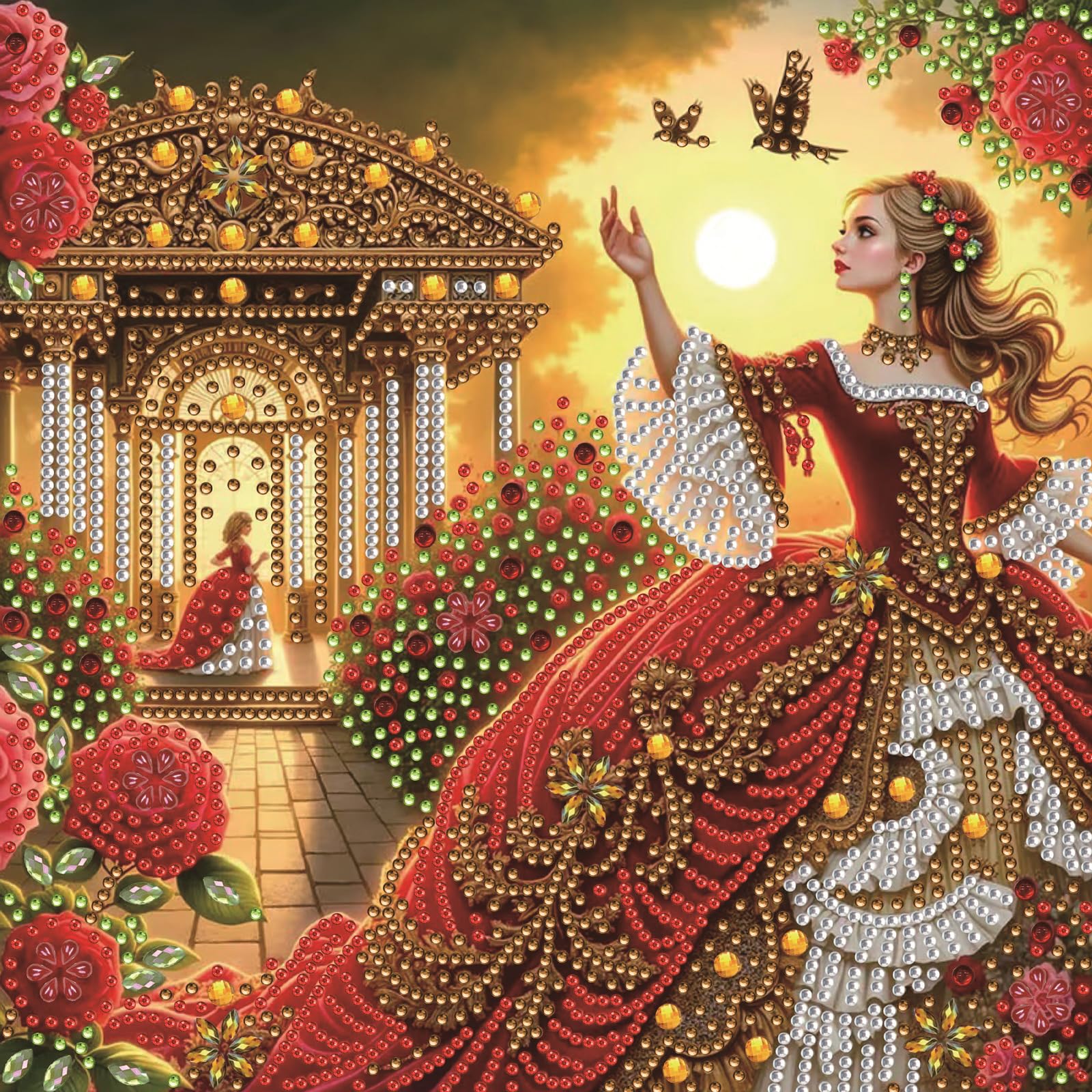 Sunset Red Gown Diamond Painting Kit 5D DIY Partial Drill Gem Art for Adults & Beginners 11.81x11.81 inch Home Decor
