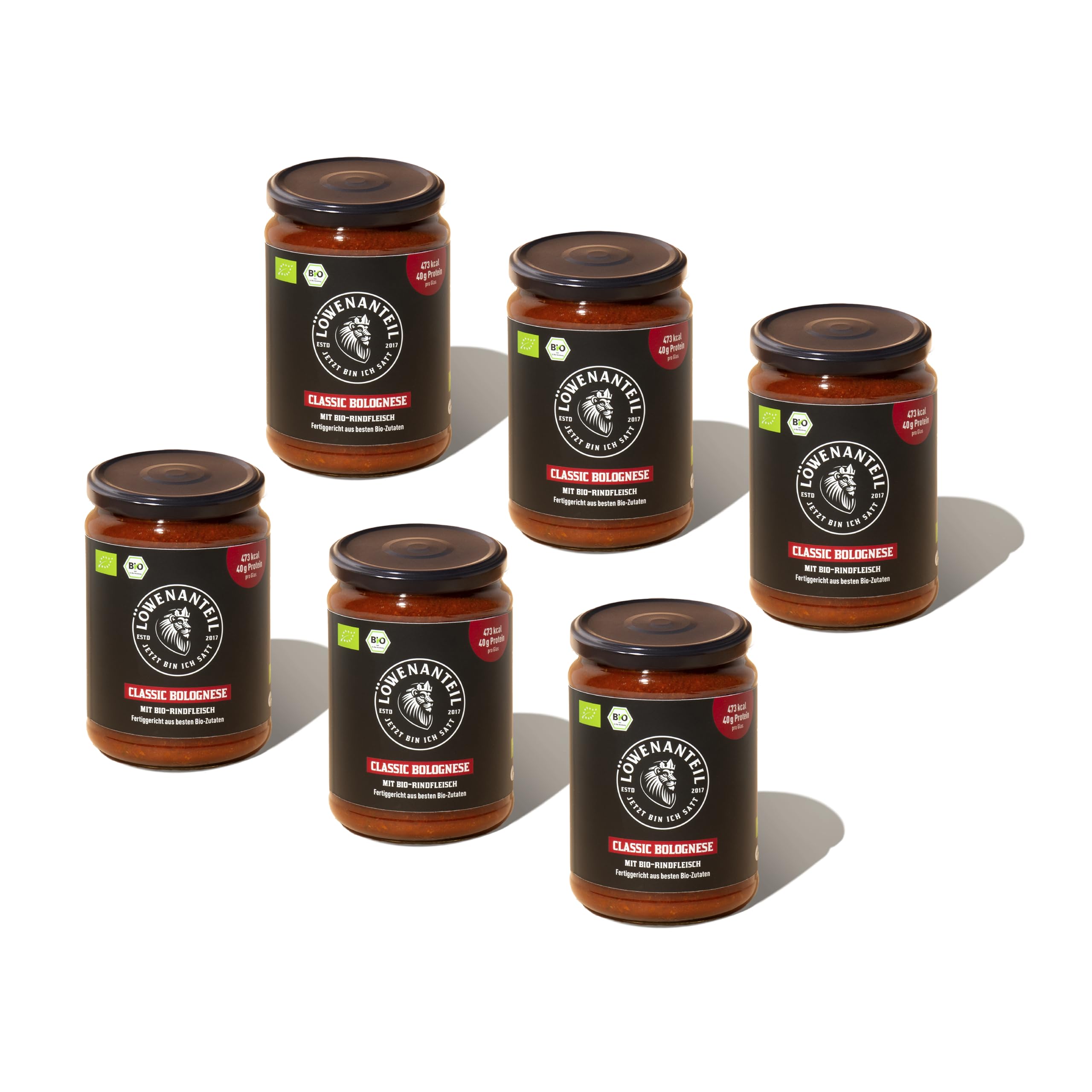 Löwenanteil - 100% Bio-Eintopf CLASSIC BOLOGNESE - 6x 570g Glas - Proteinreiches Bio-Fertiggericht mit saftigem Bio-Rindfleisch, Tomaten & Basilikum - Ohne Zuckerzusatz & Glutenfrei