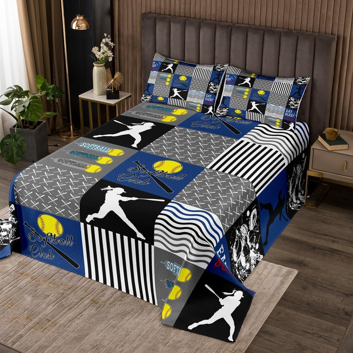 jejeloiu Tennis Bedspread for Kids Boys Girls Twin Size Sports Game Coverlet Set Tennis Player Quilted Coverlet Ball Games Bedspread Cover Room Decor Ball Sports Theme