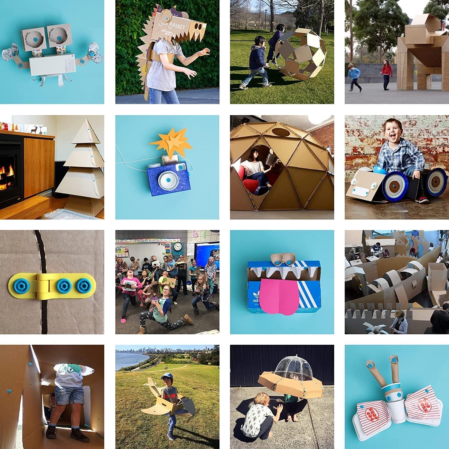 Makedo Create | Werkzeugkasten aus recycelter Pappe im kleinen Werkzeugkasten (260 Teile) | STEM- und STEAM-Lernspielzeug für Zuhause und Schule