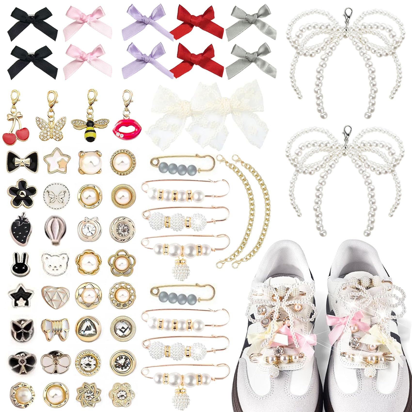 60 Piezas Colgantes para Zapatillas con broches de perlas y diamantes de imitación, Colgante con cierre de langosta para cordones, calcetines, ropa y accesorios decorativos
