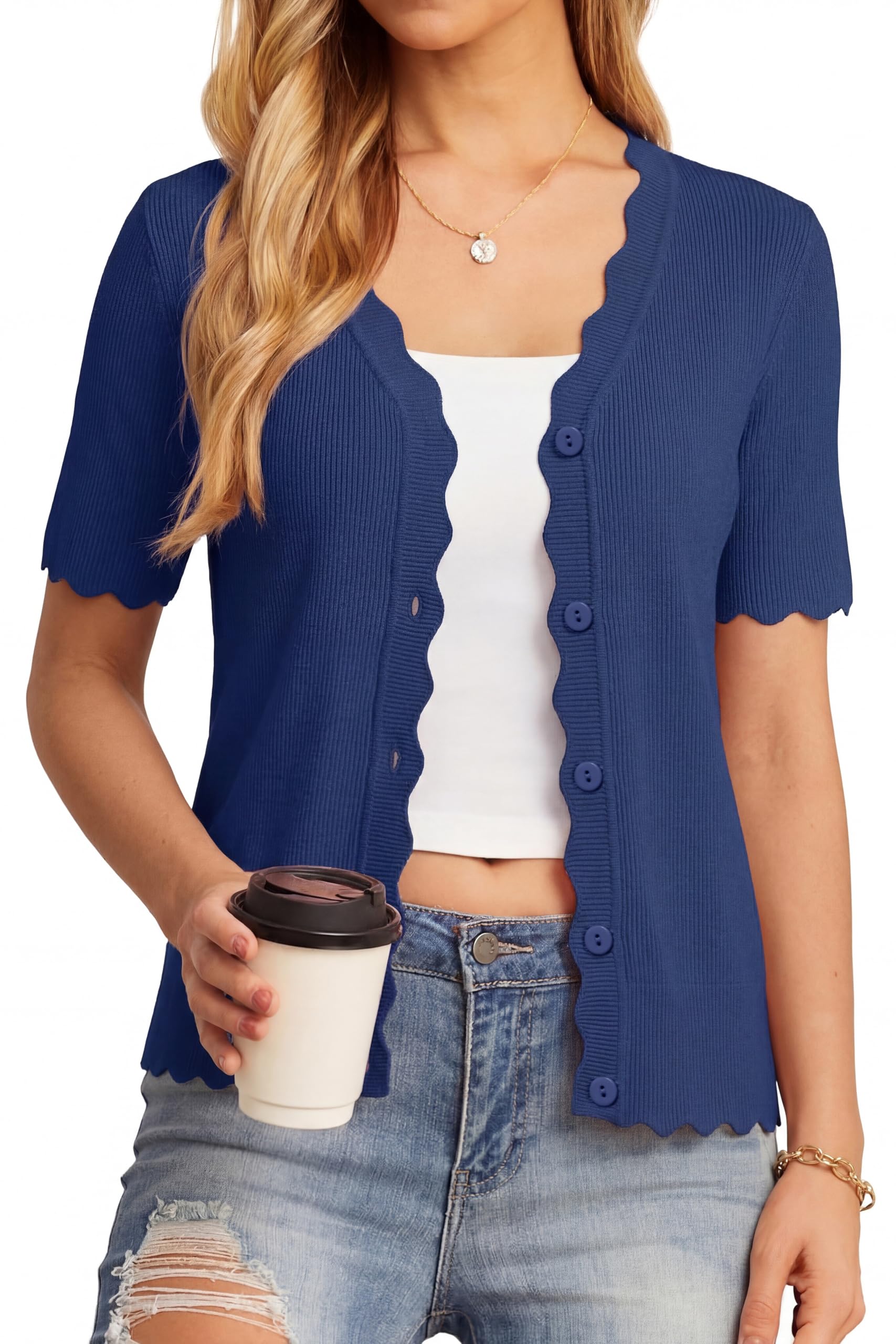 Newshows Damen Strickjacken Sommer Kurzarm Leicht Knöpfe Strickjacke Elegante Bolero Wickel Shrugs Top für Kleid