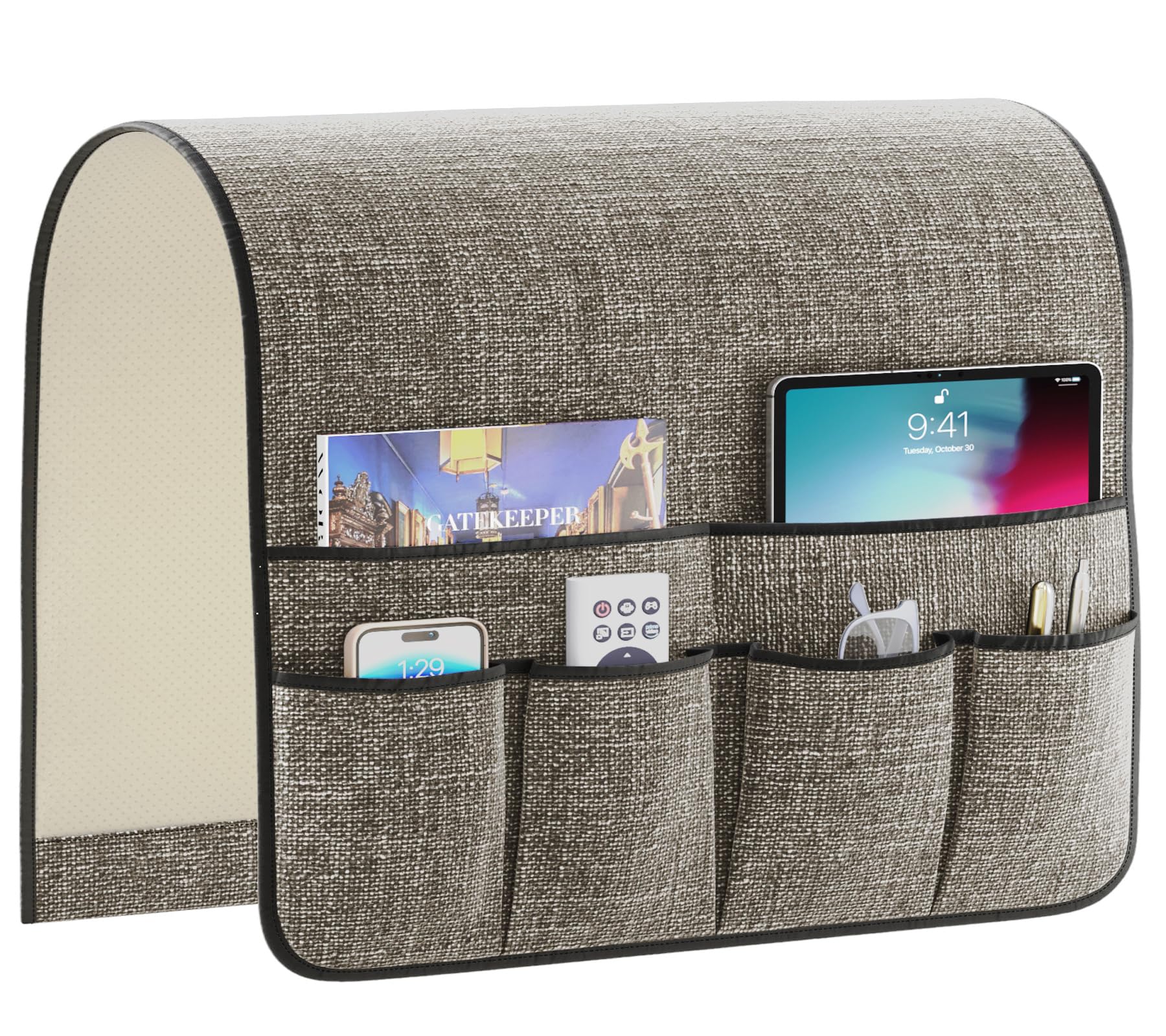 Sixyotie Armchair Caddy Remote Control Holder Sofa Organizer Non-Slip Couch Arm Chair Caddy with 6 Pockets for Tablets,Smart Phone,Books,Pens,