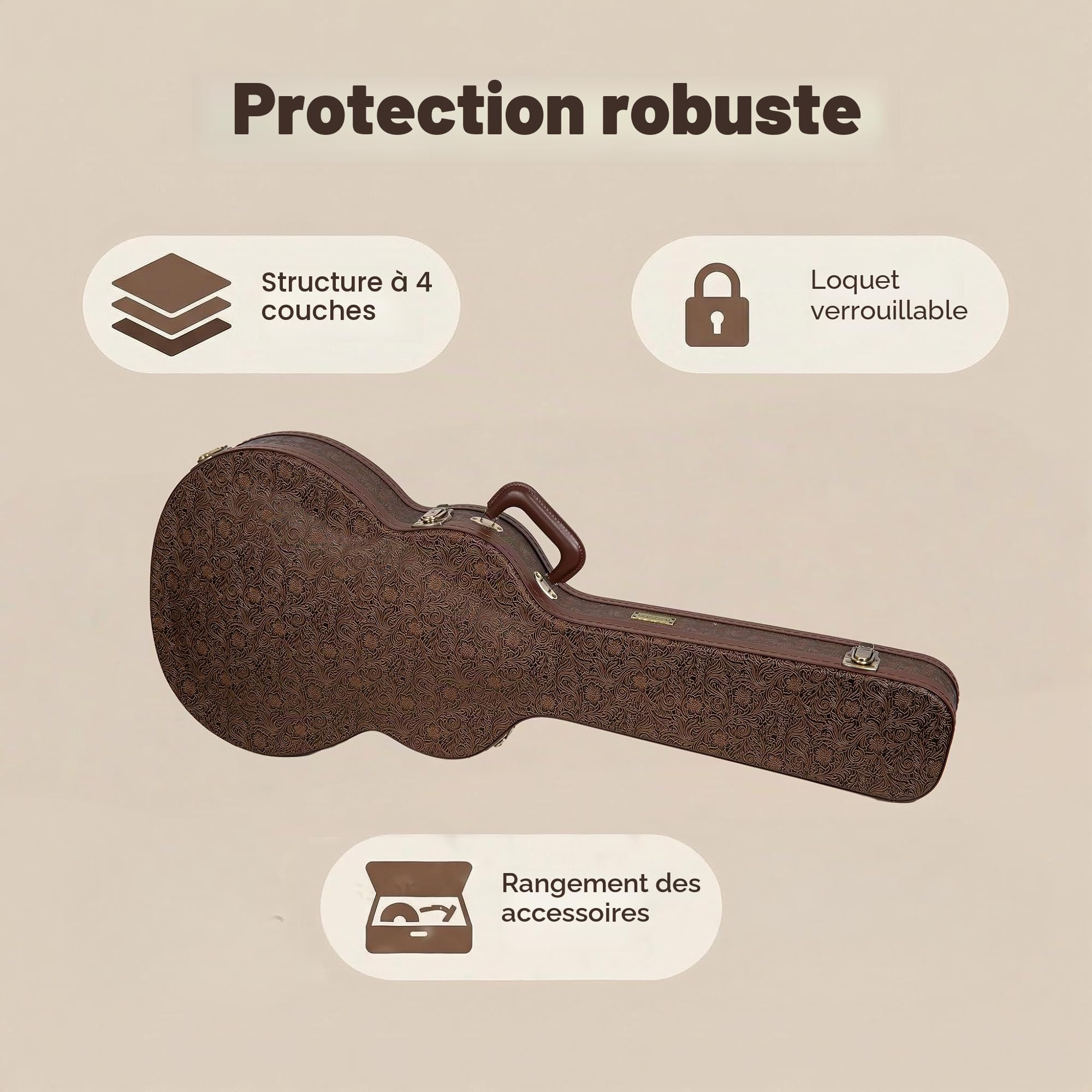 Crossrock étui Rigide en Bois pour Guitare électrique Gibson SG, Similicuir Marron Blossom, intérieur en Velours Bordeaux, Serrure – Série Designer CRW530SGBQ