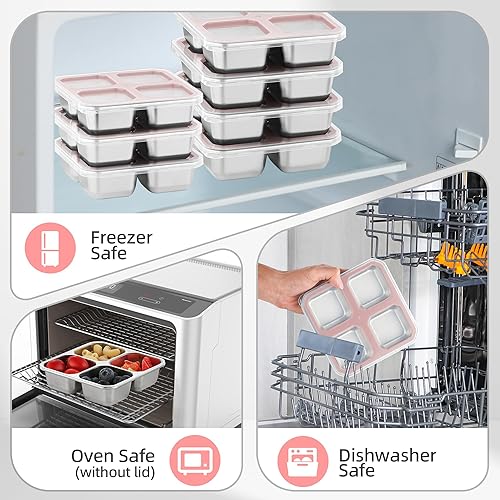 Miniatura 6 de BEFOY Paquete de 4 recipientes de acero inoxidable con tapas, 4 compartimentos para almacenamiento de alimentos, para adultos, para preparación de