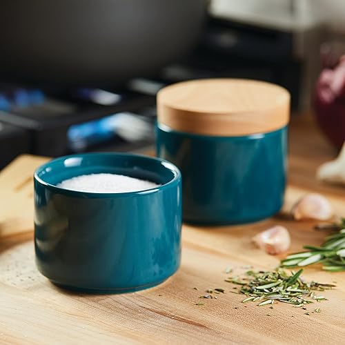 Miniatura 12 de Rachael Ray Ceramics - Juego de cajas apilables para especias y condimentos con tapa, 2 piezas, color verde azulado