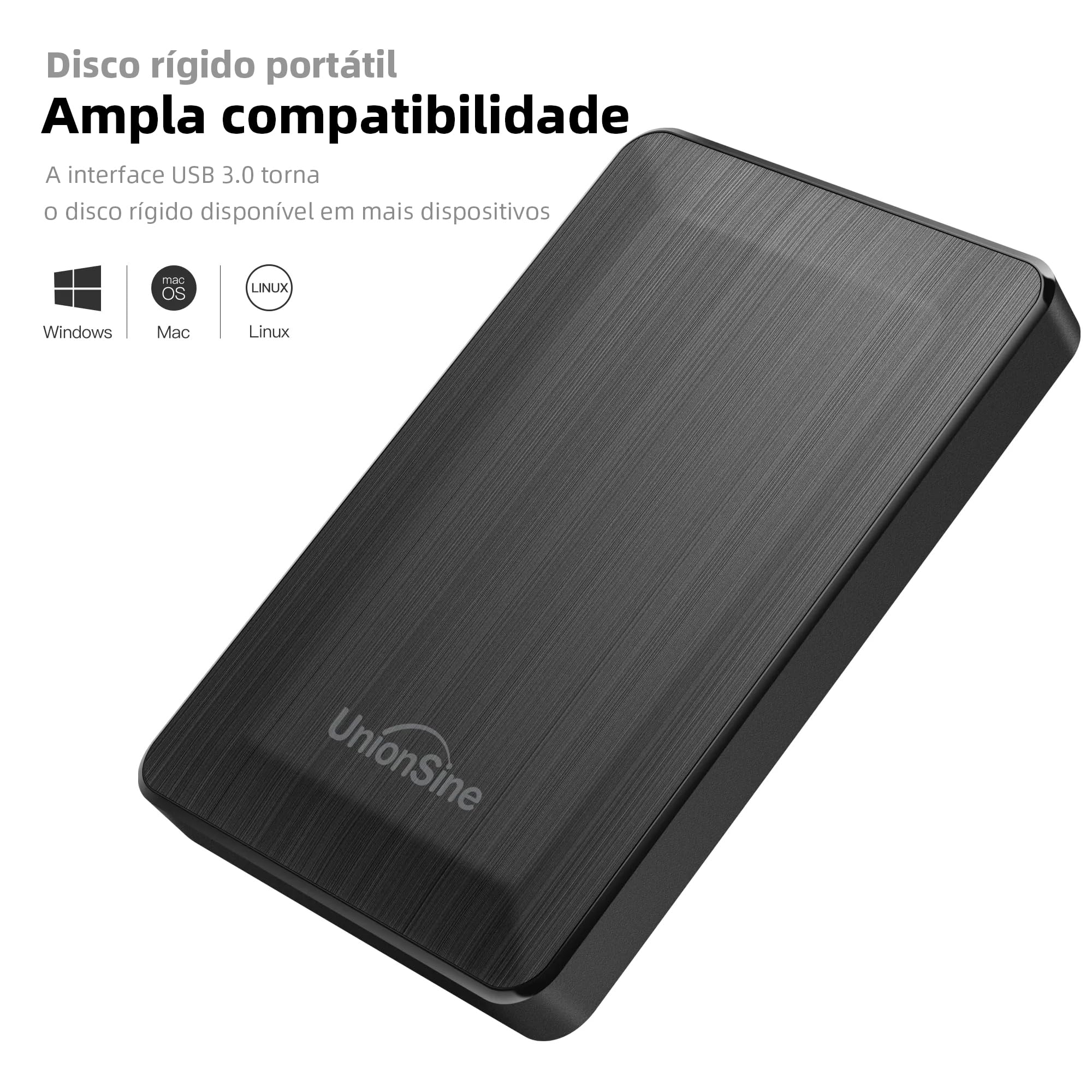 UnionSine Zewnętrzny dysk twardy 1 TB, 2,5 cala, USB 3.0, kopie zapasowe, dysk twardy do PC, Mac, TV, PS4, czarny HD3513