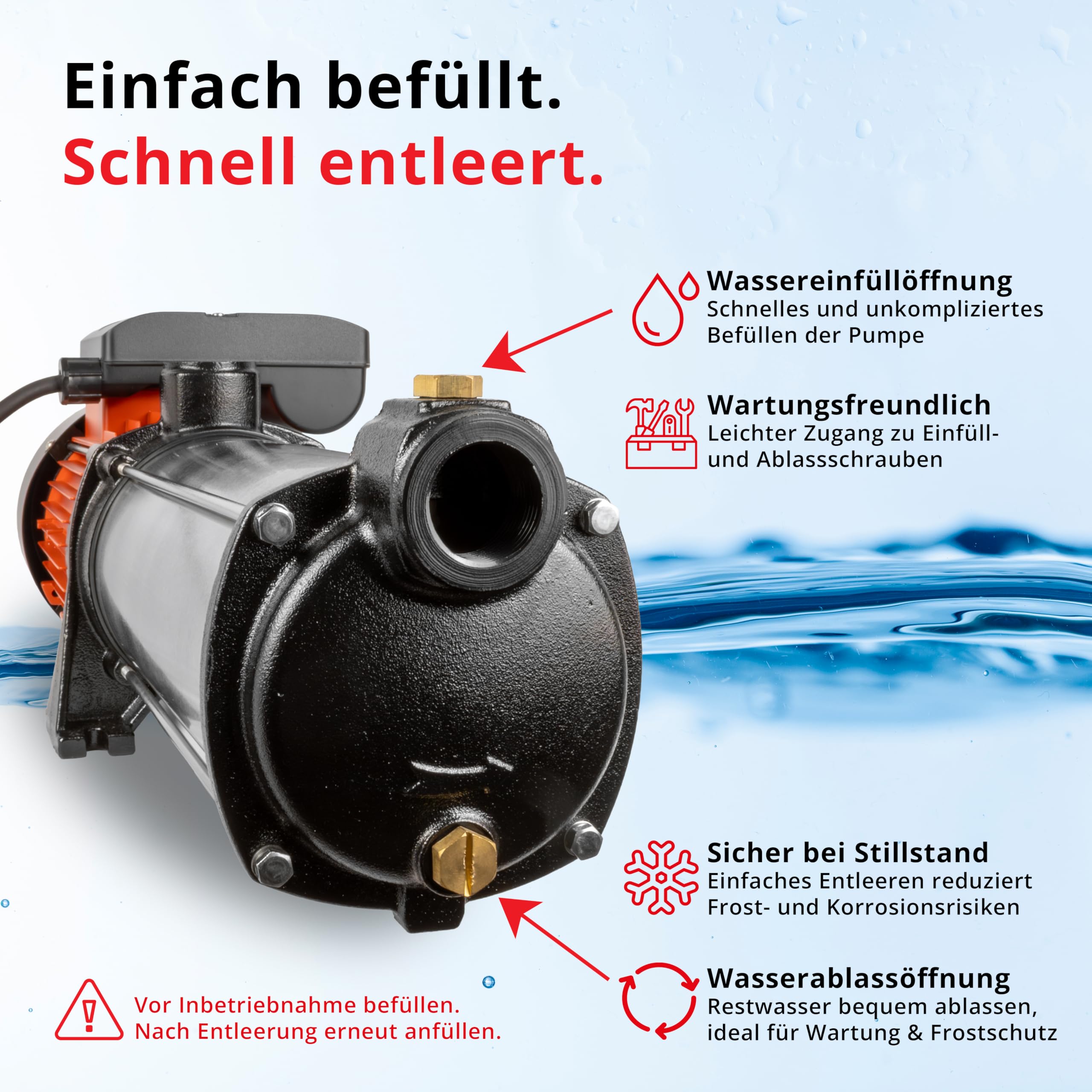 Grafner Premium Kreiselpumpe 10 Stufen, 5400 l/h 2200 Watt, 11 bar, Förderhöhe 110m, Ansaughöhe 8m, selbstansaugende Wasserpumpe, Edelstahl Gartenpumpe Hauswasserwerk Brunnenpumpe mehrstutig