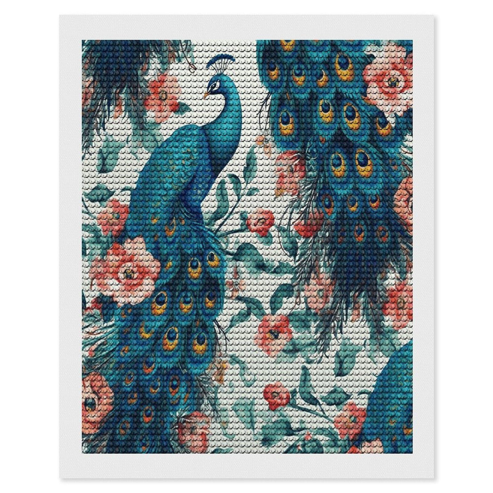 FekiLoot Beautiful Peacock Flowers Diamond Art Kits for Adults Diamond Painting Kits for Beginners DIY Diamond Art Kits Round Full Drill Diamond Dot Gem Painting for Home Wall Decor Gift 16"x20"