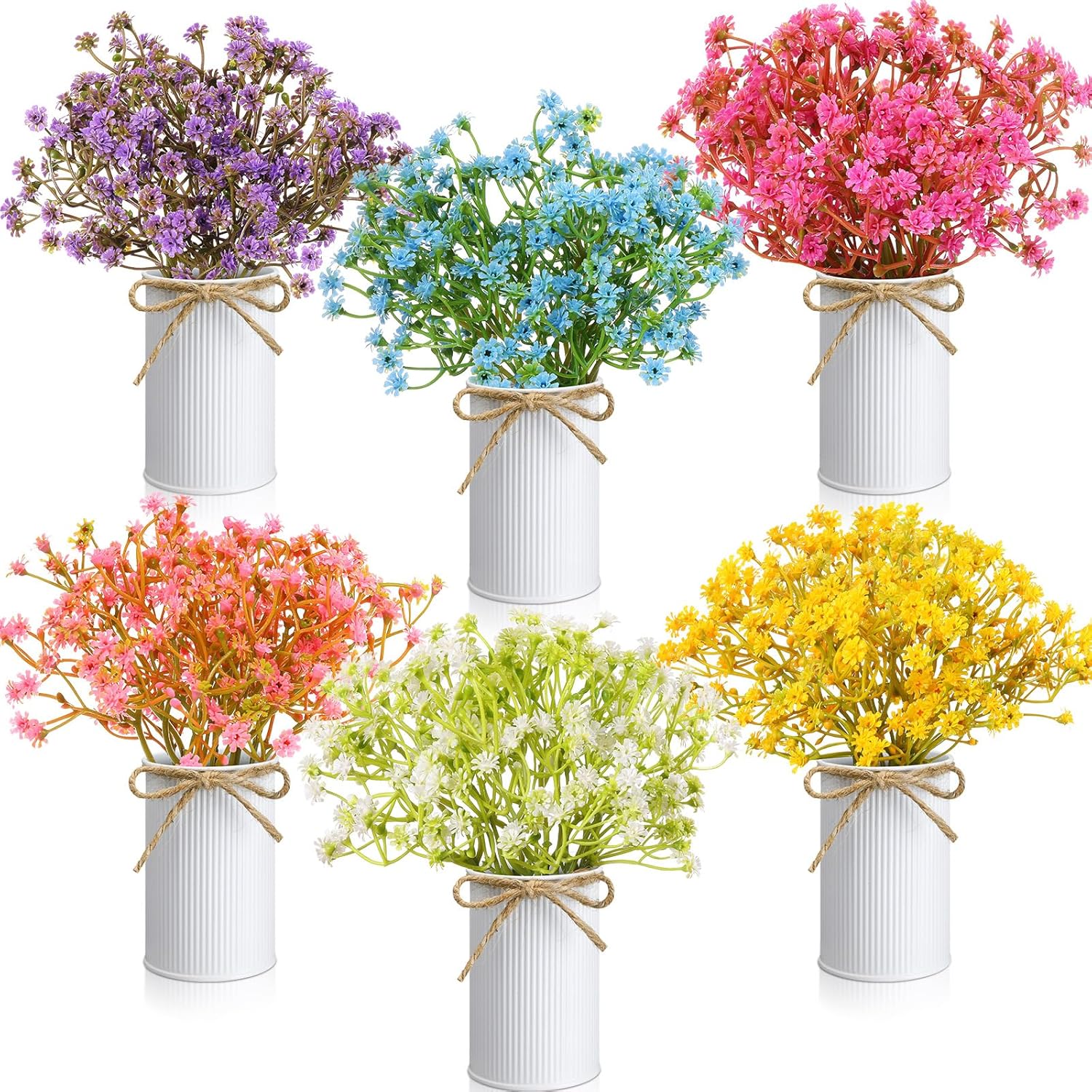 6 Set Babys Breath Artificial Flowers Centerpieces for Tables Gypsophila Faux Fake Flowers with Vase Floral Arrangement Bouquets for Wedding Dining Table Home Party Decor