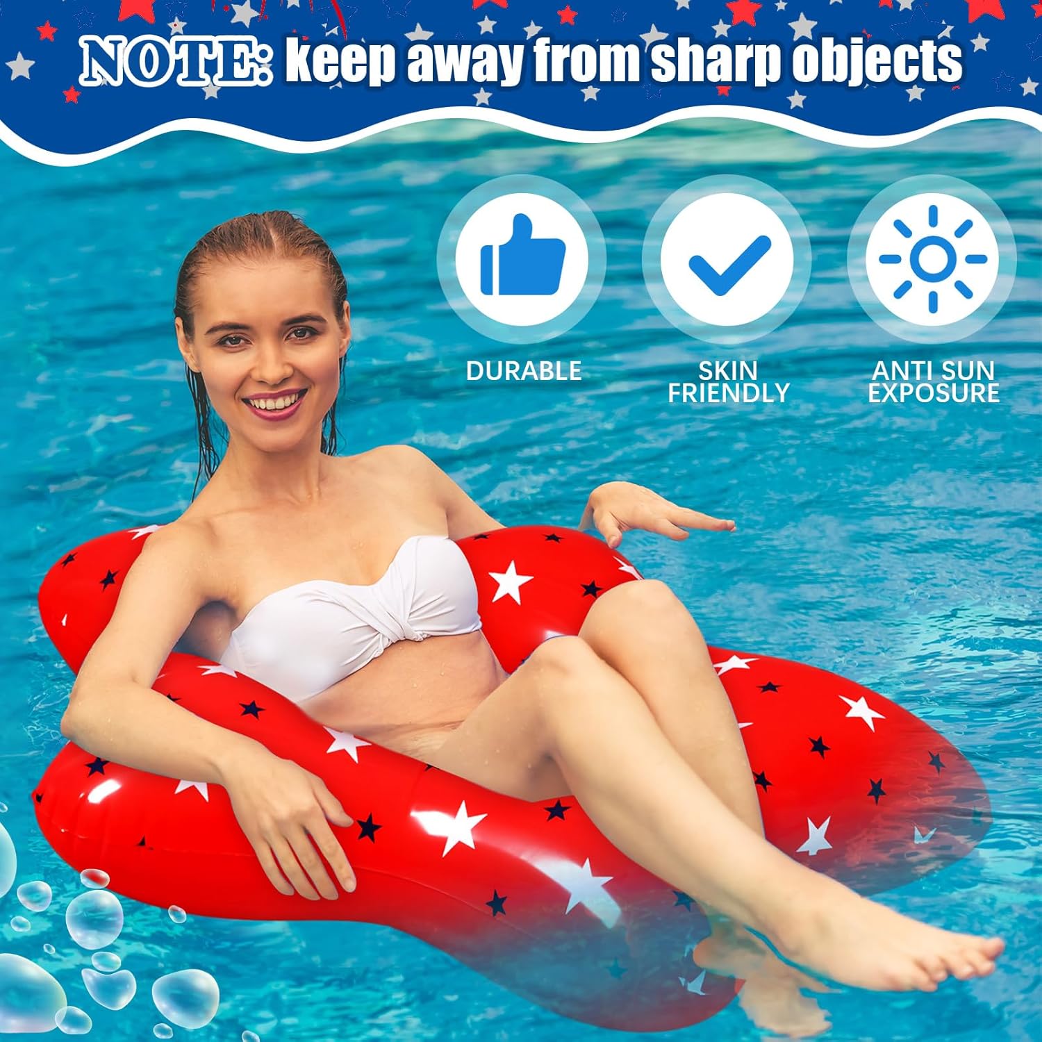 ShinyRelief 3 Pieces American Stars Inflatable Pool Floaties 35 Inch Patriotic Pool Floats Inflatable American Float Fourth of July Swim Toys for Beach Sand Party Decoration