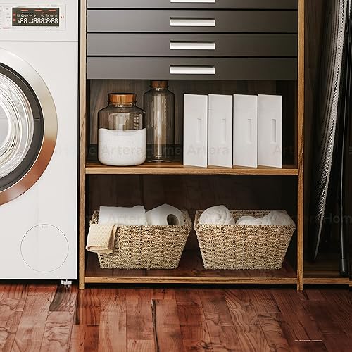 Miniatura 7 de Artera - Canastas de almacenamiento de mimbre medianas  Cesta tejida de hierba marina para organizar, contenedores de almacenamiento naturales