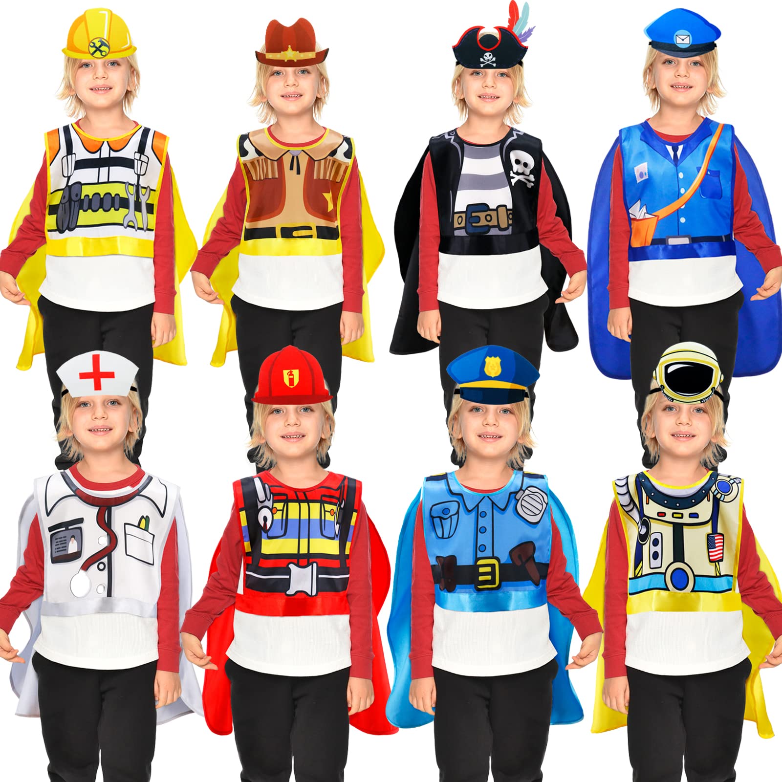 iROLEWIN Toddler Dress-up for Dramatic-Play Career-Day-Costume for Kids Community-Helpers Capes and Headbands Party Favors