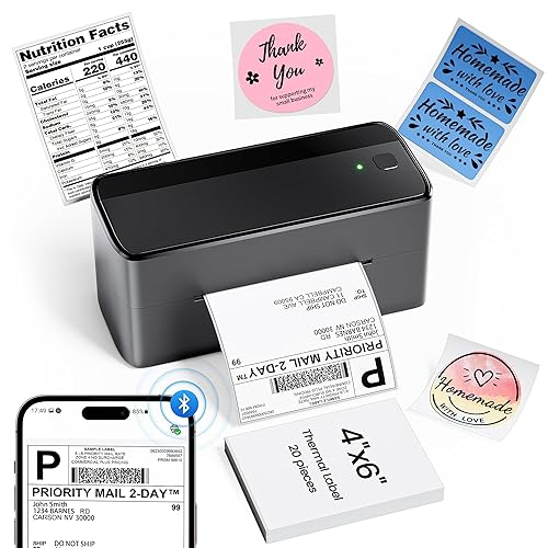 Phomemo 4x6 Shipping Label Printer - 241BT Bluetooth Thermal Label Printer Compatible with iOS&Android, Windows, Mac, Chrome OS, Wireless Thermal Printers for Small Business, Barcode, Packages - Black - Gray and Black