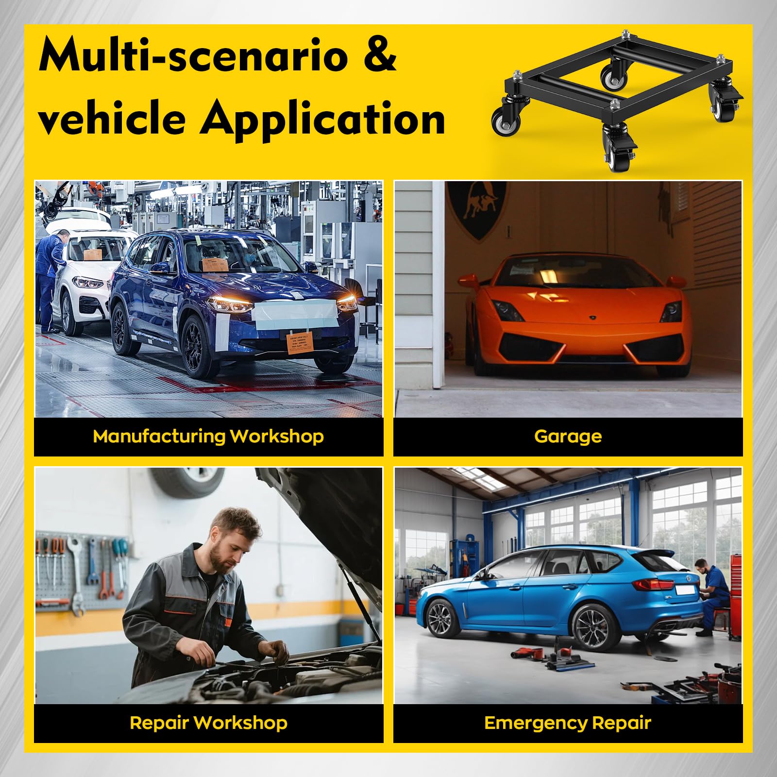 IMAYCC 4Pcs Rangierhilfe Auto, 6000LB Belastbar Elektrofahrzeug-Notfallwagen, Tragbarer Reifenwagen für 4Pcs Auto Rad, Robuster Car-Dolly-Set für Motorräder Pickups LKW Anhänger SUVs Boot