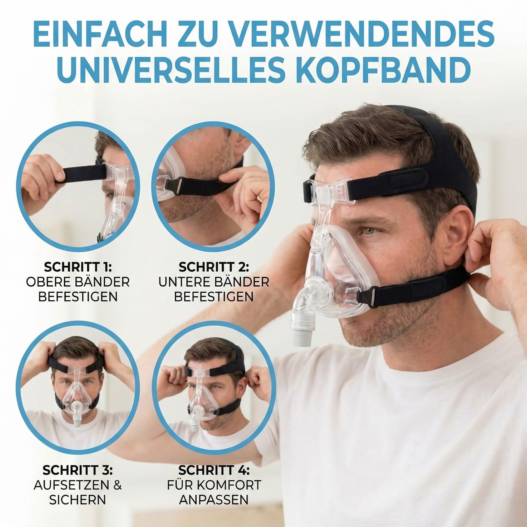 Universelles CPAP-Kopfband im 2er-Pack – Ersatz für Philips Respironics Kopfband und ResMed CPAP-Zubehör – Kopfband für CPAP-Maske (CPAP Maske, Clips nicht inkl.)