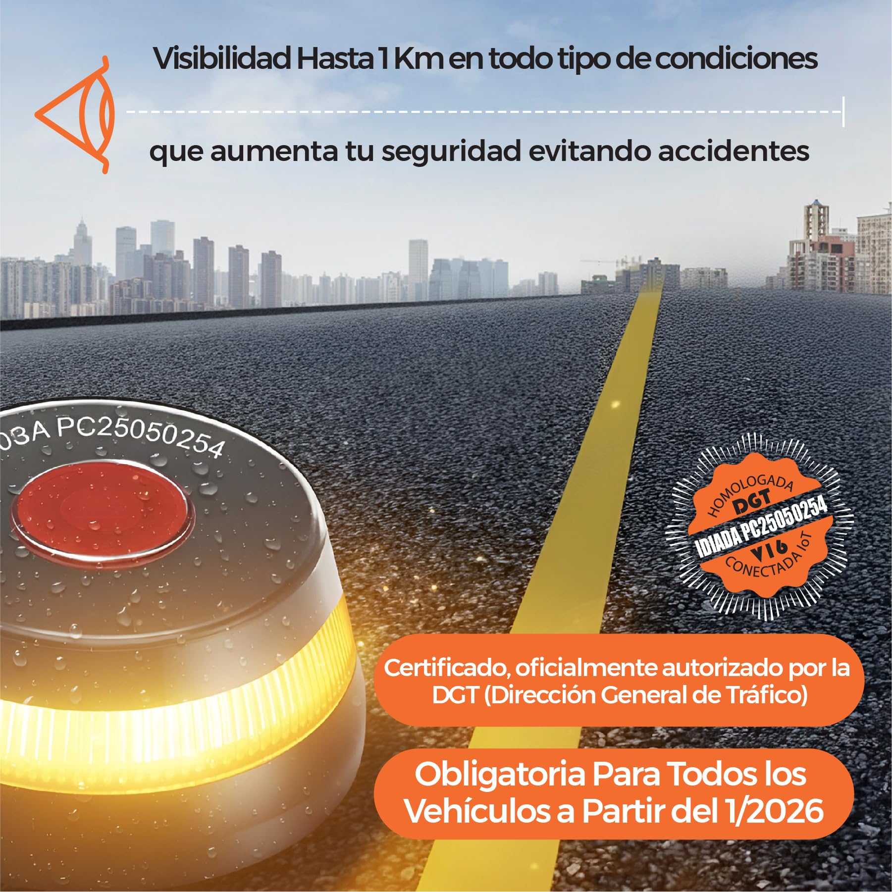 Baliza V16 Homologada DGT con Geolocalizador 3.0 | Luz Emergencia Coche Homologado DGT | V16 Conectada y Geolocalizada con SIM Incluida sin Costes hasta 2038 | Obligatoria desde 2026 Normativa DGT