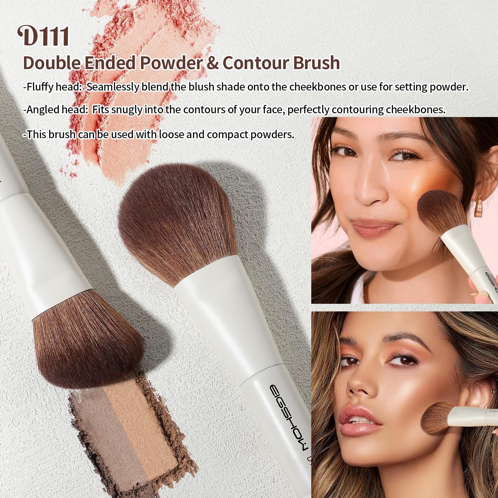 EIGSHOW Makeup Brush Set, 3PCS Double Ended Face Makeup Brushes for Foundation Concealer Blush Contour Highlight Nose Shadow - Image 3