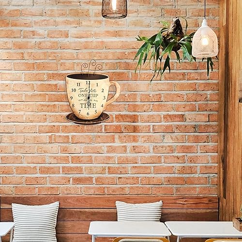 Miniatura 5 de Youngs Inc Reloj de pared de café de madera 13 pulgadas de largo x 16 pulgadas de alto decoración de pared de cocina reloj de pared rústico