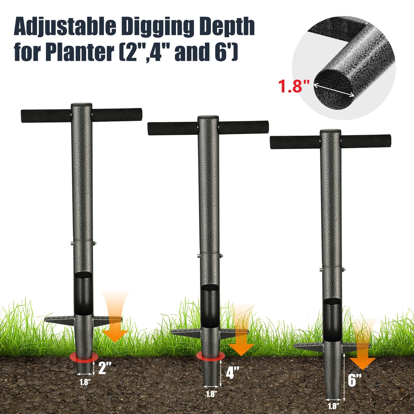 Herramienta para plantar bulbos, 33.5 pulgadas de largo, para cavar hoyos, herramientas de metal resistentes para jardinería, para plantar o desherbar bulbos de flores de primavera,