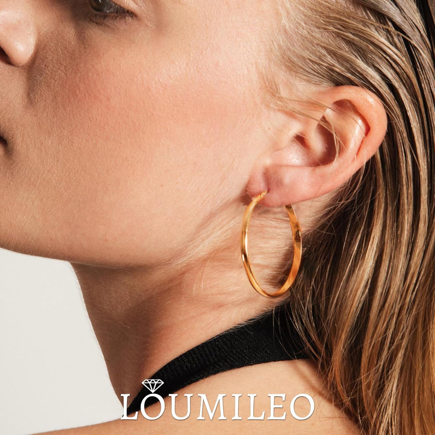 LOUMILEO 4mm Wide Large Silver Hoop Earrings Lightweight 925 Sterling Silver Hoop Earrings for Women Hypoallergenic Big Thin Hoops Earring for Women 30/40/50/60/70MM - Image 2