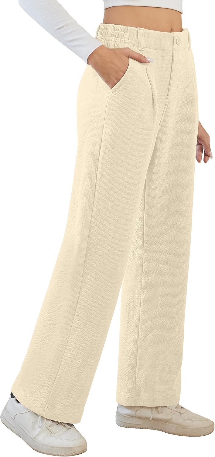 Angerella Pantaloni A Palazzo Donna Vita Alta Elasticizzata - A Gamba Larga, Leggeri Con Tasche, Casual, Per La Spiaggia E Il Tempo Libero - 2