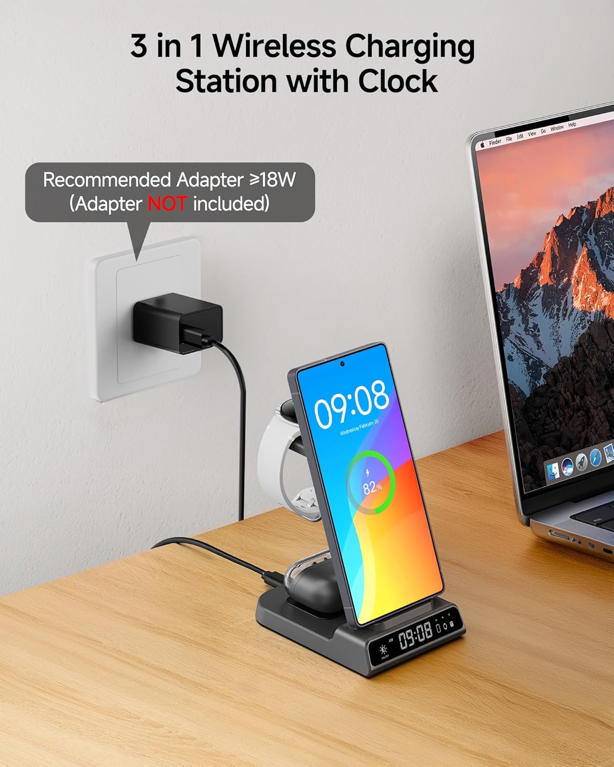 Wireless Charger for Samsung Devices, Wireless Charging Station for Galaxy S25 Ultra/S25+/S25/Z Flip7/Z Fold/S24 Ultra/S23/S22/S21, for Galaxy Watch 8/8 Classic/7/Ultra/6/5 Pro (Tech Grey)