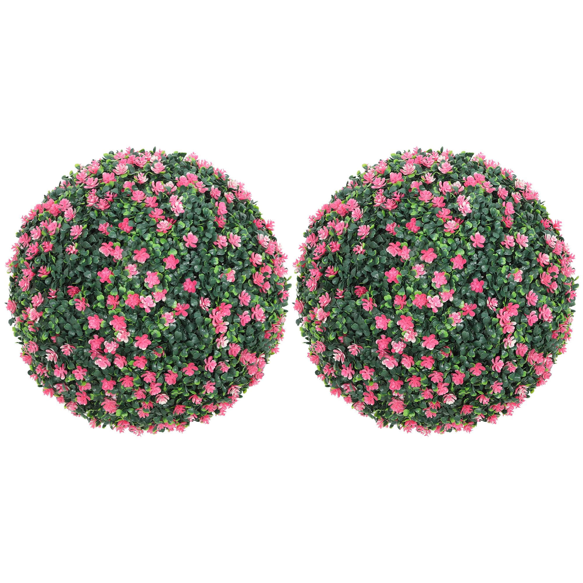 Homcom Pink Set Of 2 Artificial Topiary Balls With Camellia Flowers, 40Cm Faux Boxwood Balls, Hanging Decoration For Home, Indoor, Outdoor,