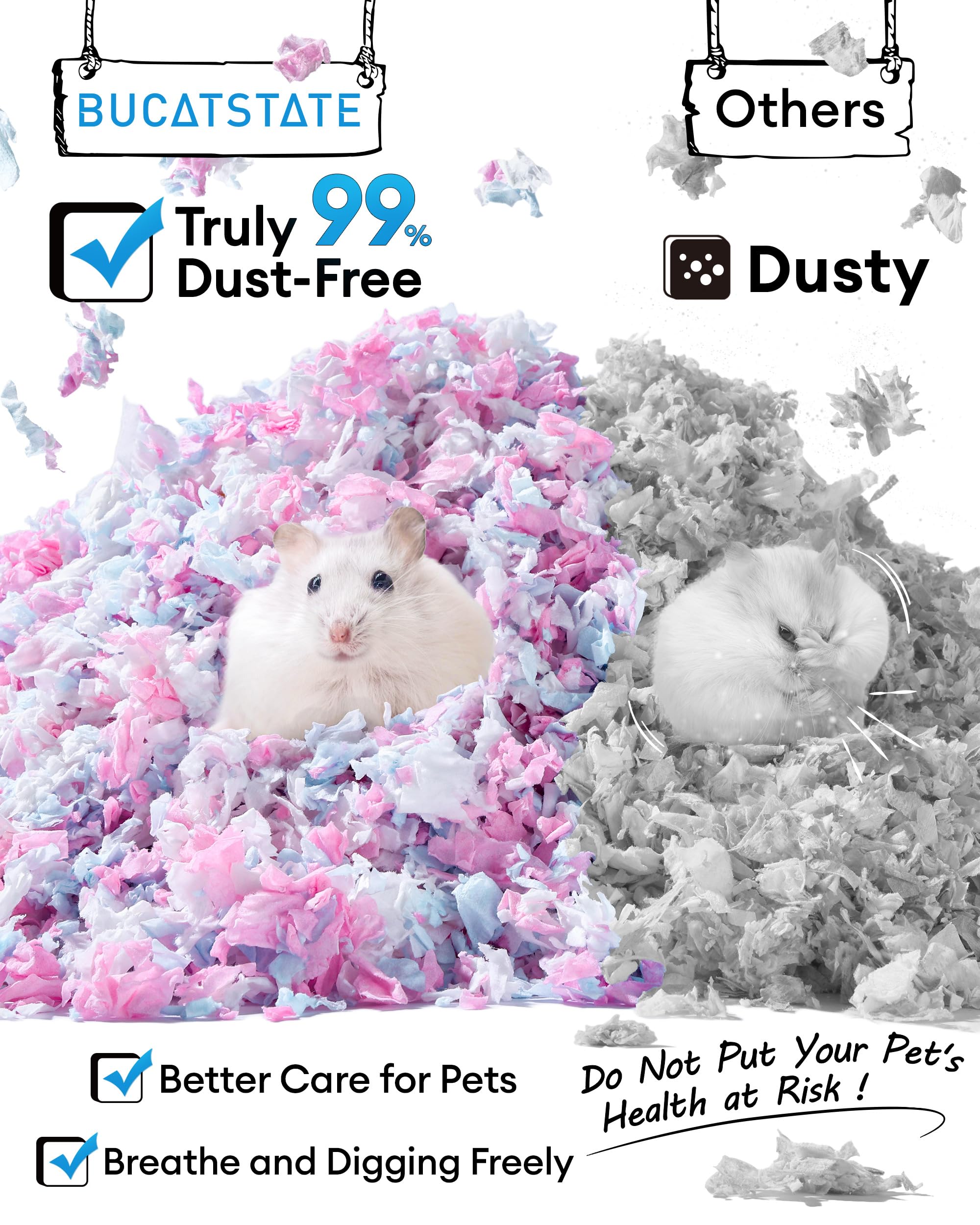 BUCATSTATE Hamster Bedding 15L, Truly 99% Dust-Free Small Animal Paper Bedding Odor Control, Cozy Hamster Litter for Rabbit Rat Syrian Dwarf Hamsters Gerbils (Cotton Candy) - 4