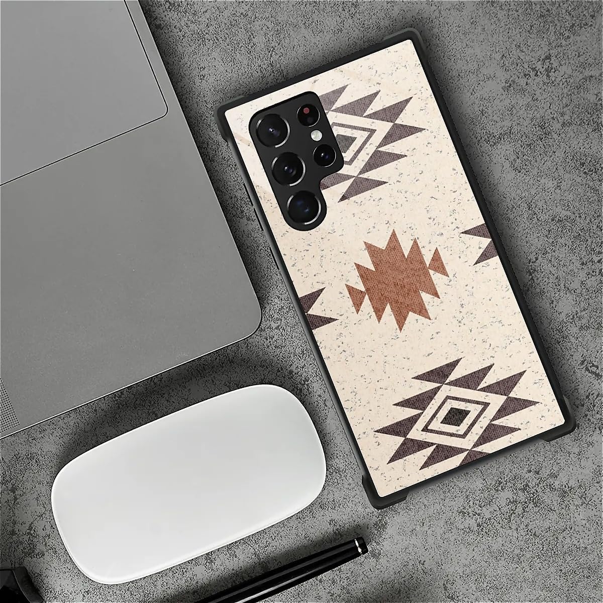 Compatible with Samsung Galaxy S23 Ultra Case, Shockproof Protective for Man Women Non-Slip for Samsung Galaxy S23 Ultra Crazy Pattern White Cream Western Boho Aztec - Image 3