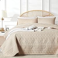 Akkialla Full/Queen Beige Quilt Set - Lightweight Microfiber Geometric Bedspread, Soft All-Season 3-Piece Coverlet with Shams