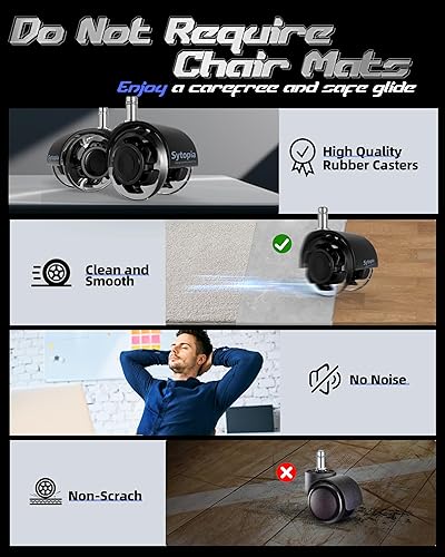 Miniatura 5 de Ruedas de poliuretano para sillas de oficina para suelos de madera dura y alfombras, sustituye a la alfombrilla de silla de oficina, ruedas de