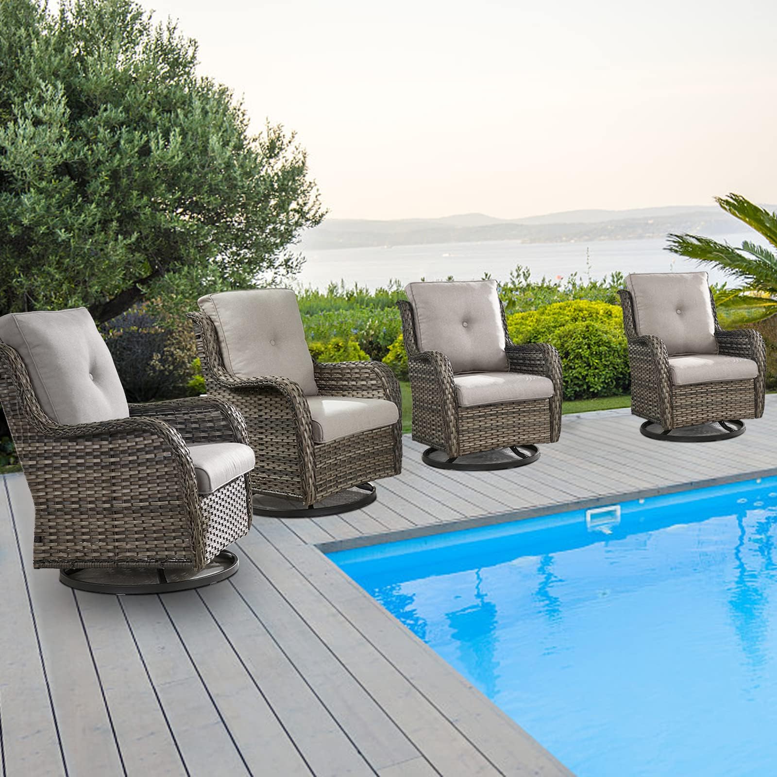 Amazon.com: Wicker Patio Furniture Set- 4 Pieces Swivel Patio Chairs,PE Rattan Outdoor Rocking ...