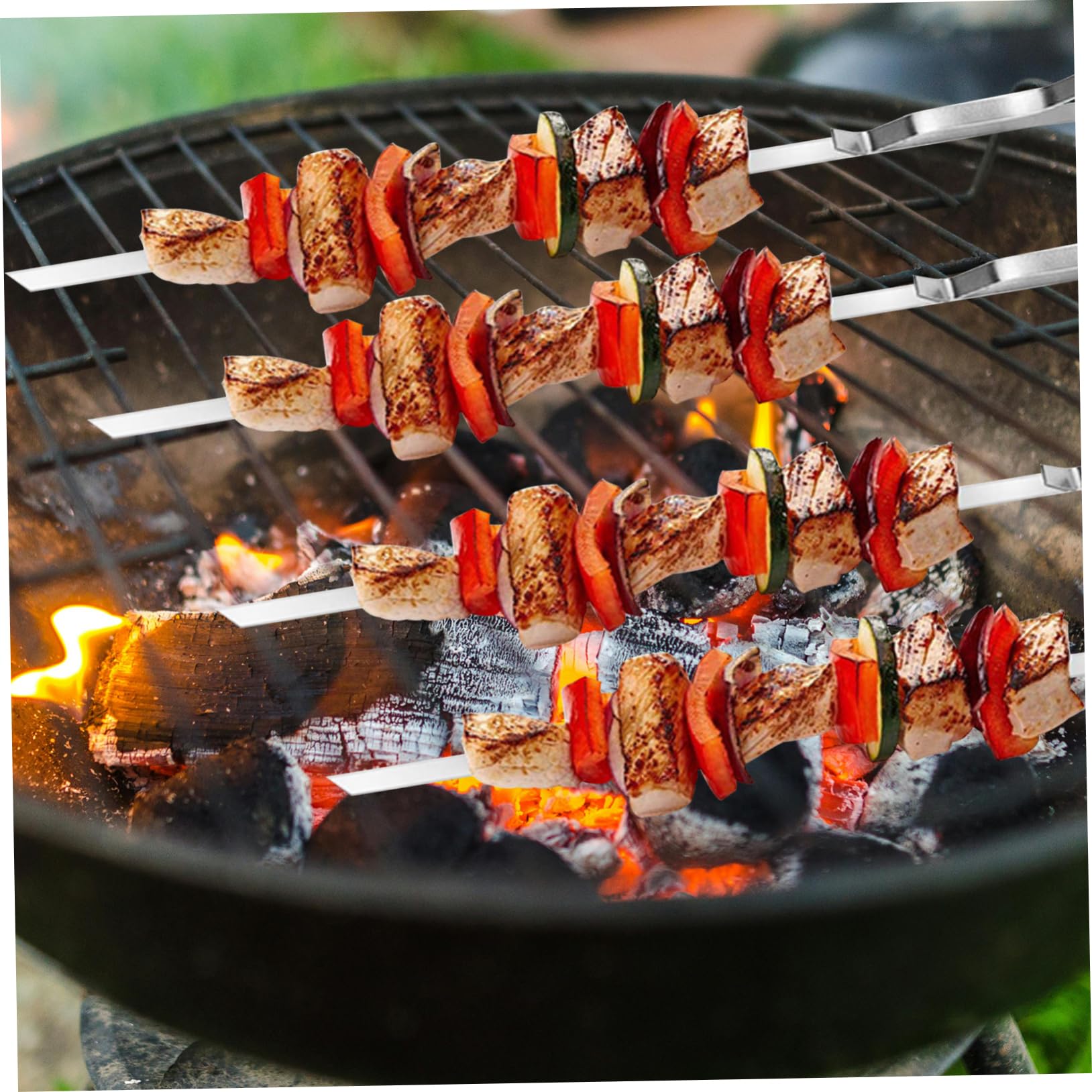 Set di Spiedini da Barbecue in Acciaio Inox, Antiruggine, Base e Borsa, per Carne e Verdure, Facile Infilare, per Feste All'aperto