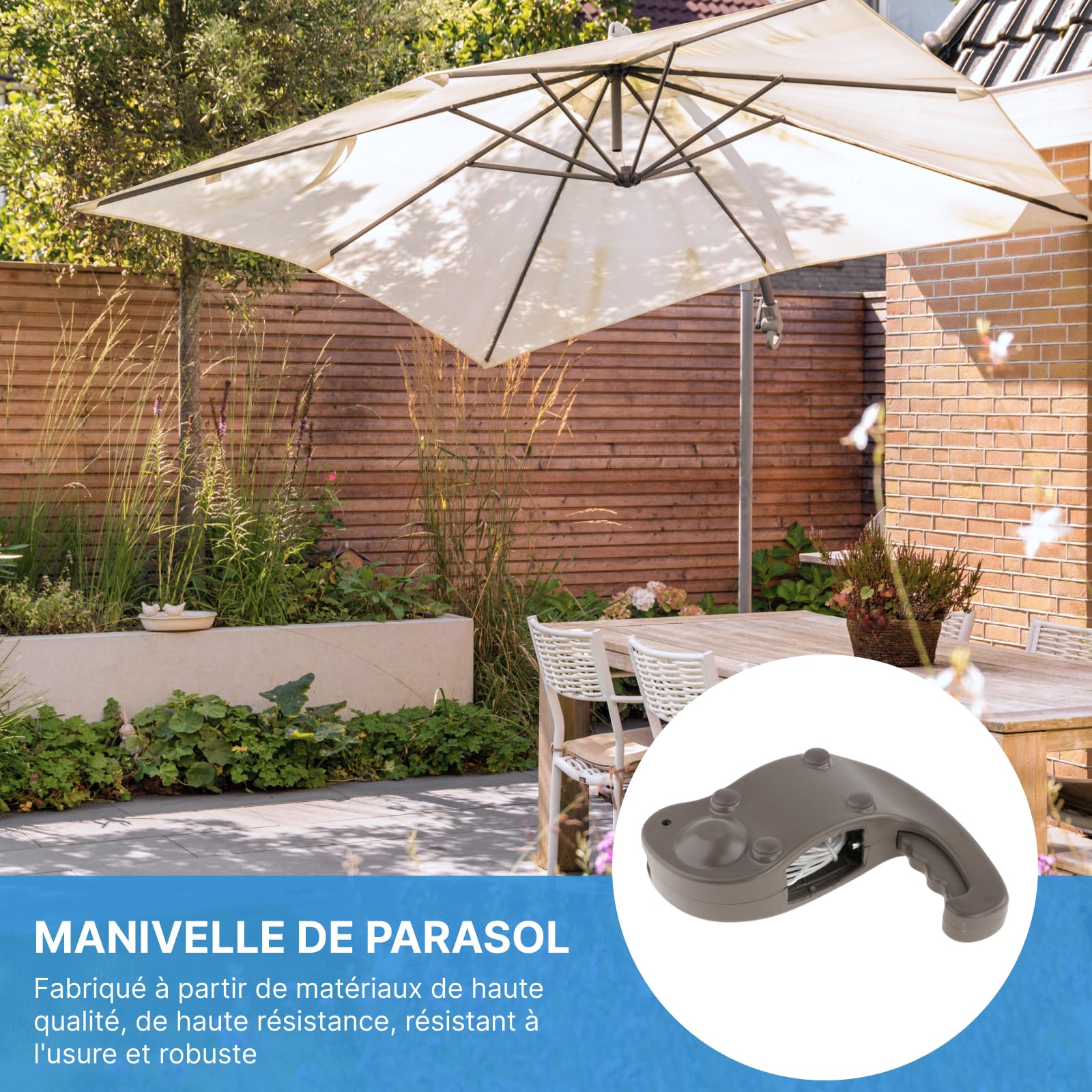 Manivelle de Remplacement pour Parapluie de Jardin, Accessoire Universel Anti-Usure, Pièce de Rechange Robuste pour Manivelle de Parasol de Terrasse, Patio, Balcon, Plage