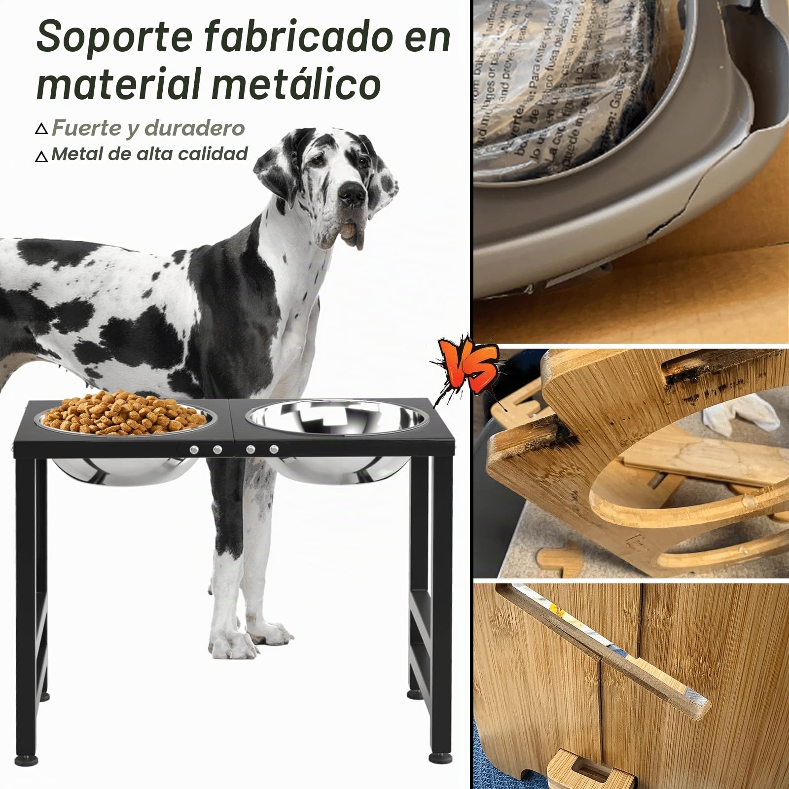 Cuencos elevados de metal para perros grandes de raza extra grande Soporte de cuenco para perros elevado con alfombrilla a prueba de salpicaduras y cuencos para mascotas de 3000ML, comedero de 17" de