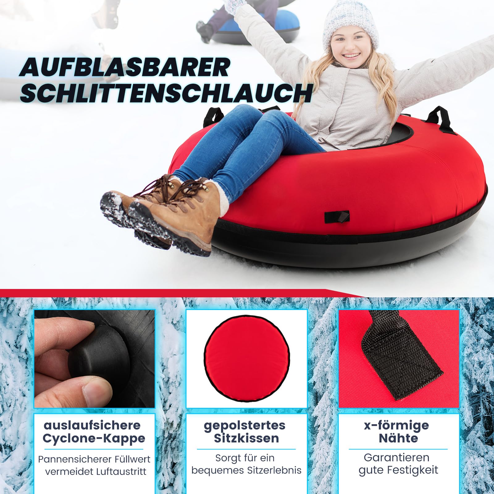 GOPLUS Trineo inflable 100 cm neumáticos de nieve con correa asiento acolchado tubo de nieve tela oxford 200 kg antideslizante para niños