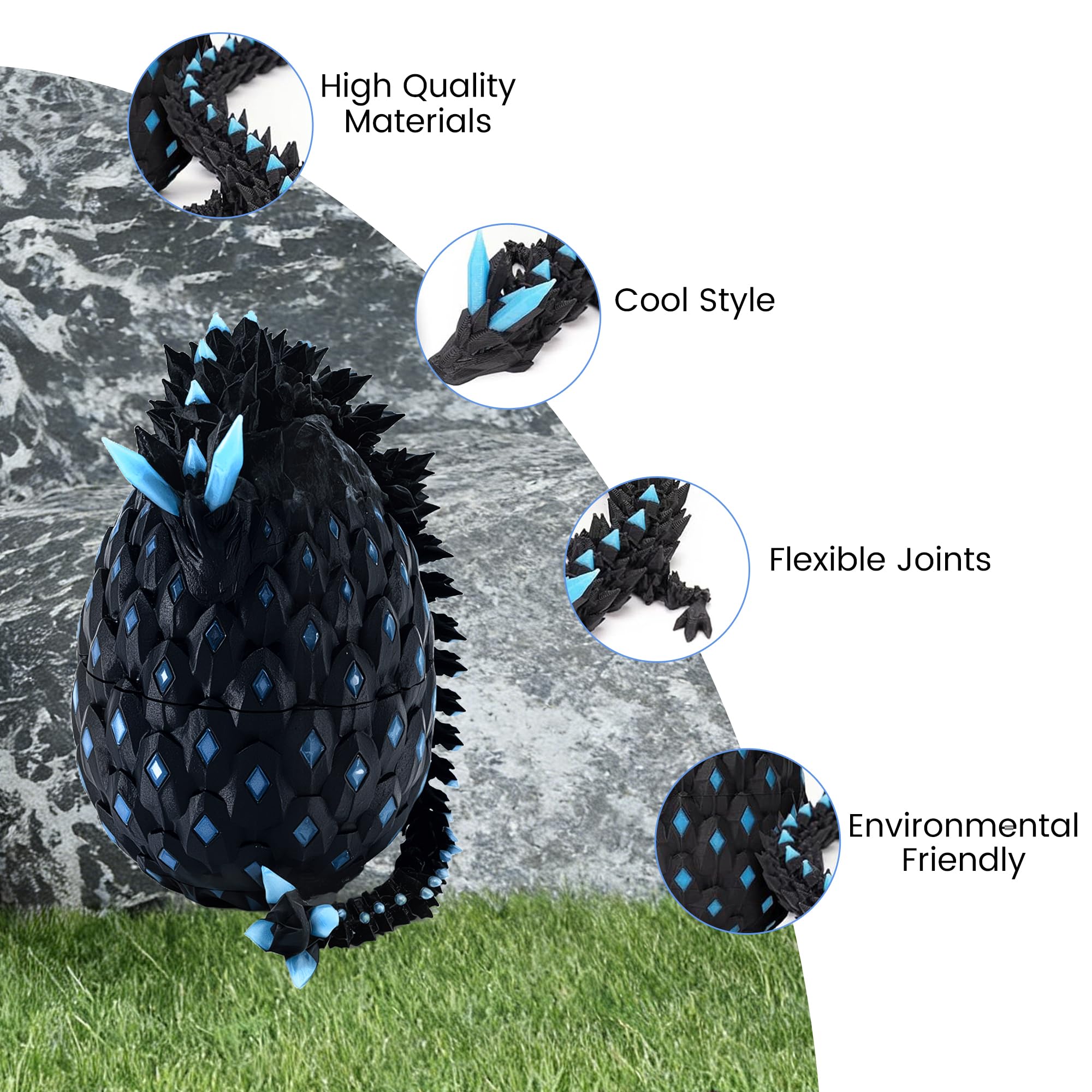 3D Printed Dragon Eggs 12inch with Dragon Inside, Articulated Crystal Dragon Set, Stress Relieving Home Decorations, Home Office Decor for Fantasy Lovers, Easter Basket Stuffers - 5