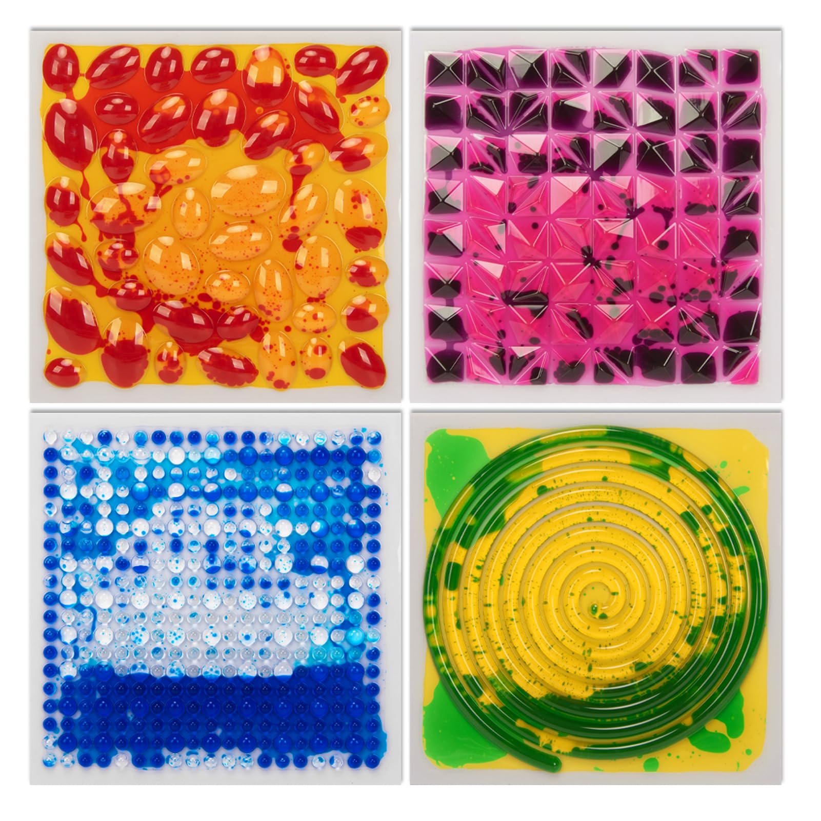 Art3d 12"x12" Textured Liquid Sensory Flooring Tiles, Interactive Glossy Fusion Play Mats for Kids, Toddler, Teens, Stress Relief & Calming Toys, 4pcs
