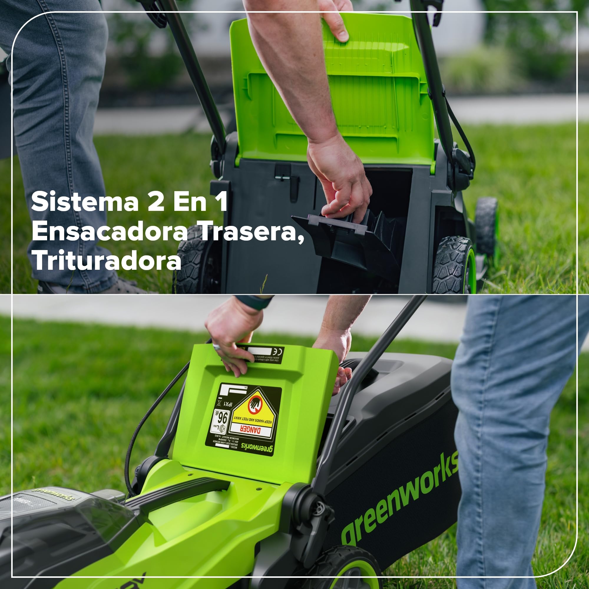 Greenworks 48V (24V x 2) Cortacésped de batería Li-Ion 24V 36cm Ancho Corte hasta 400m² a y Cortabordes Inalámbrico con Cabezal de Alimentación Automática con 1 Batería 4Ah y Cargador-MTCK48B421-01