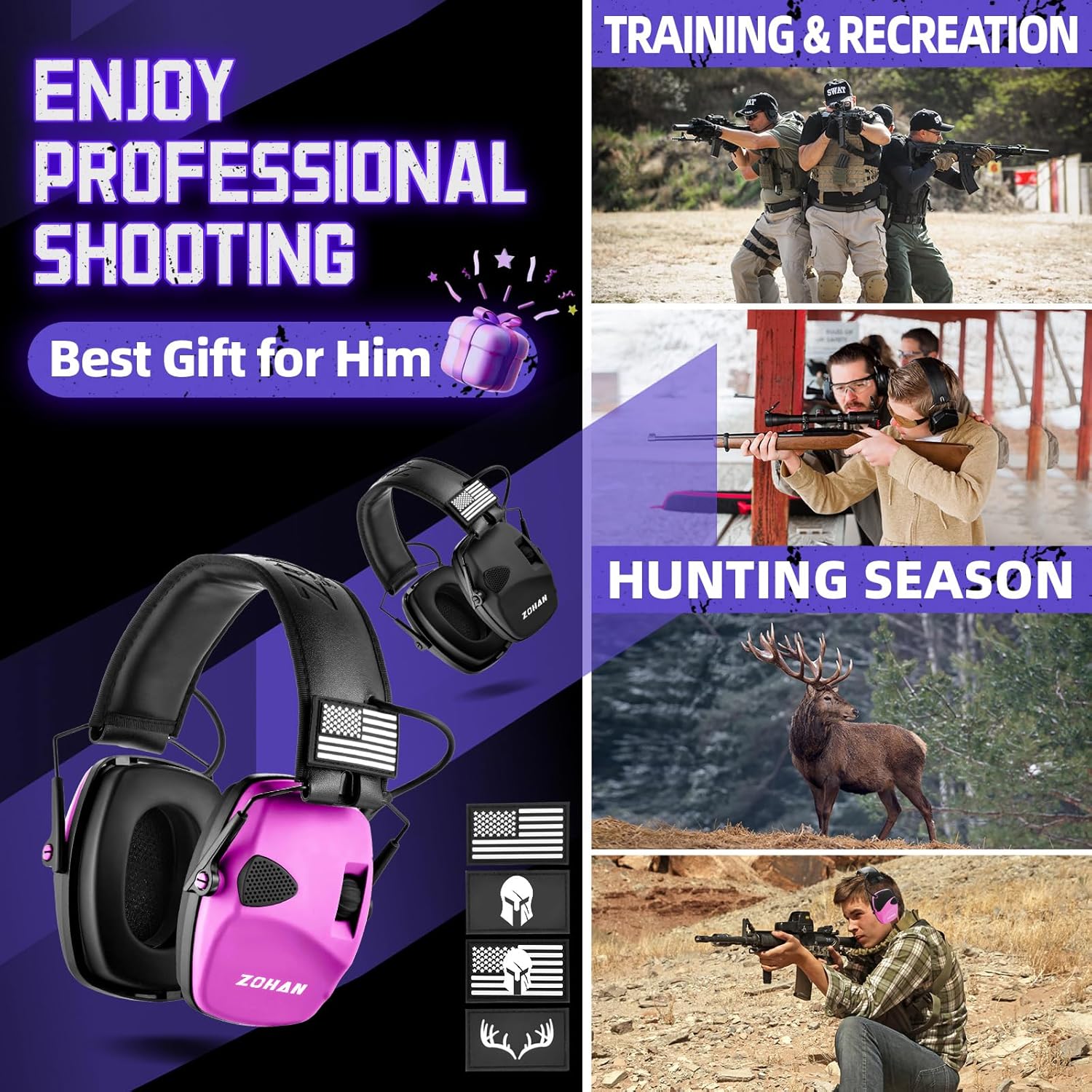 ZOHAN Electronic Shooting Earmuffs, Hearing Protection Shooters, NRR 23dB Noise Reduction Gun Range Ear Protection Headphones - Image 6