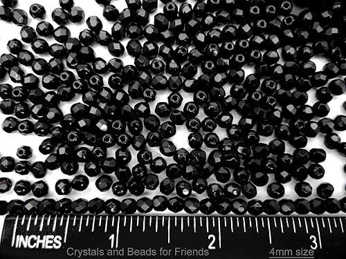 0.157 in, 600pcs, Jet Black, Preciosa Checa Fuego Pulido Redondo Perlas de Vidrio Facetado