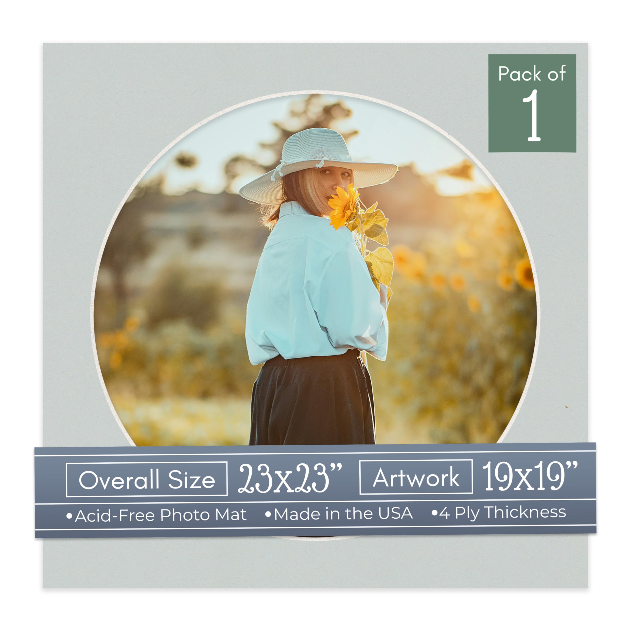 CountryArtHouse Grey Acid Free 23x23 Circle Picture Frame Mat with White Core Bevel Cut for 19x19 Pictures - Fits 23x23 Frame - Pack of 1 Matboard Show Kit with Acid Free Backing & Clear Bag-image-36
